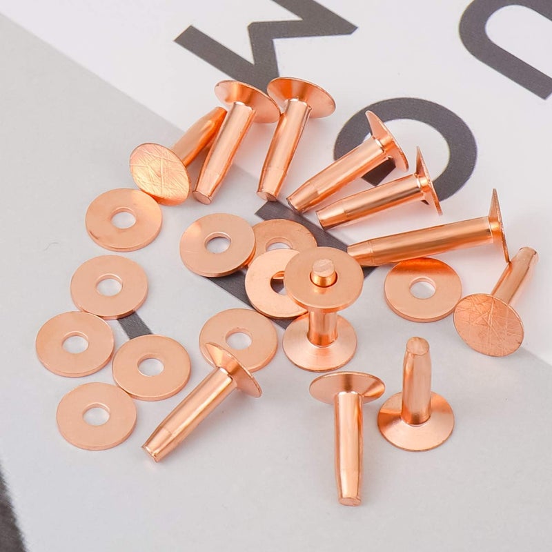 SelfTek 20Pack Copper Rivets and Burrs (14mm and 19mm) with 2Pcs Punch Rivet Tool for Belts, Bags, Collars, Leather-Crafting, Bracelets - Image 3